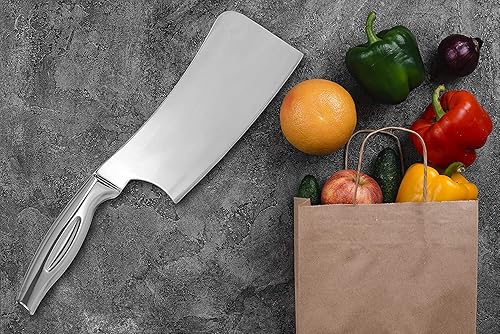 kreyam's Cuchillo de chef de hoja resistente de 6 pulgadas, cuchillo de carnicero de acero inoxidable para el hogar, cocina y restaurante (plata