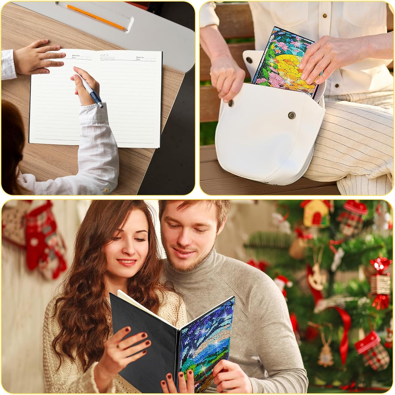 LINGFANG 4 Pack Diamond Art Kits for Adults Teens, Diamond Painting Journals Notebooks, DIY 5D Gem Dots Art Crafts for Adults, Teenagers' Birthday, Graduation, Christmas Gifts with Tools (Season Tree)