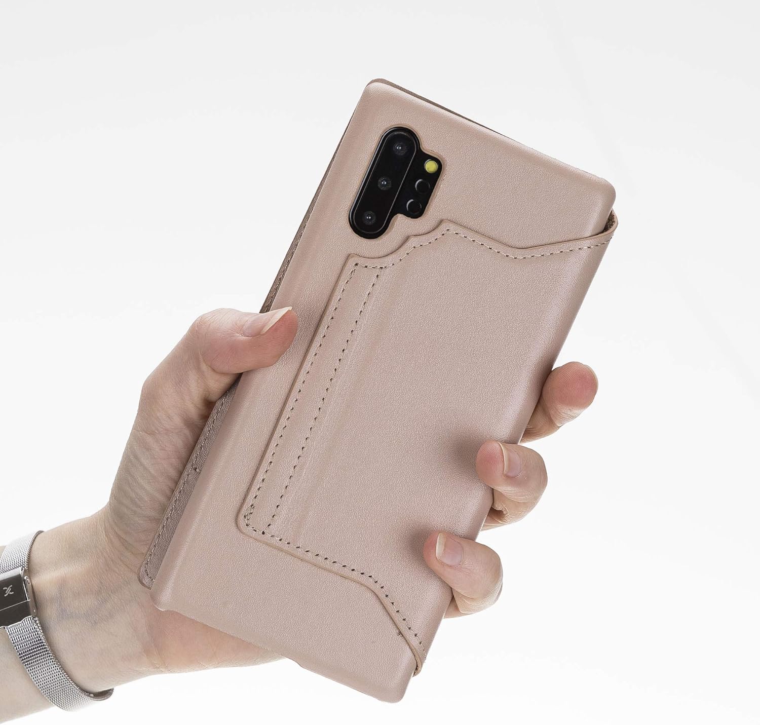 Venito Venice Slim Case Compatible with Galaxy Note 10 Plus Case with Stand, Wallet, Self-Closing, and RFID Blocking Feature (Nude Pink)