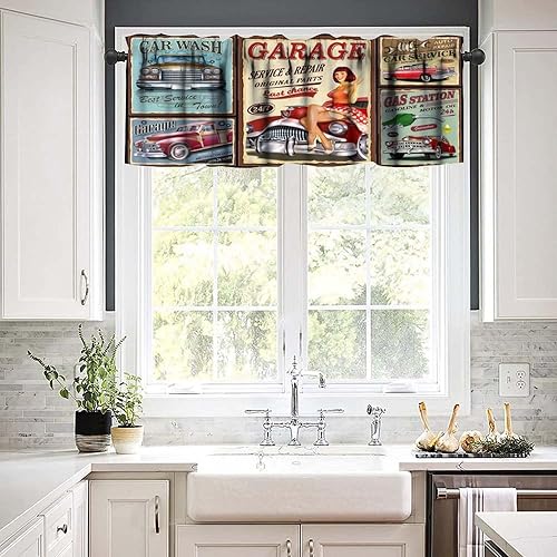 Miniatura 2 de Cortina de cenefa de coche retro sexy para niña, garaje, publicidad de automóvil, clásicos, ruta 66, tratamiento de ventana corta para cocina,