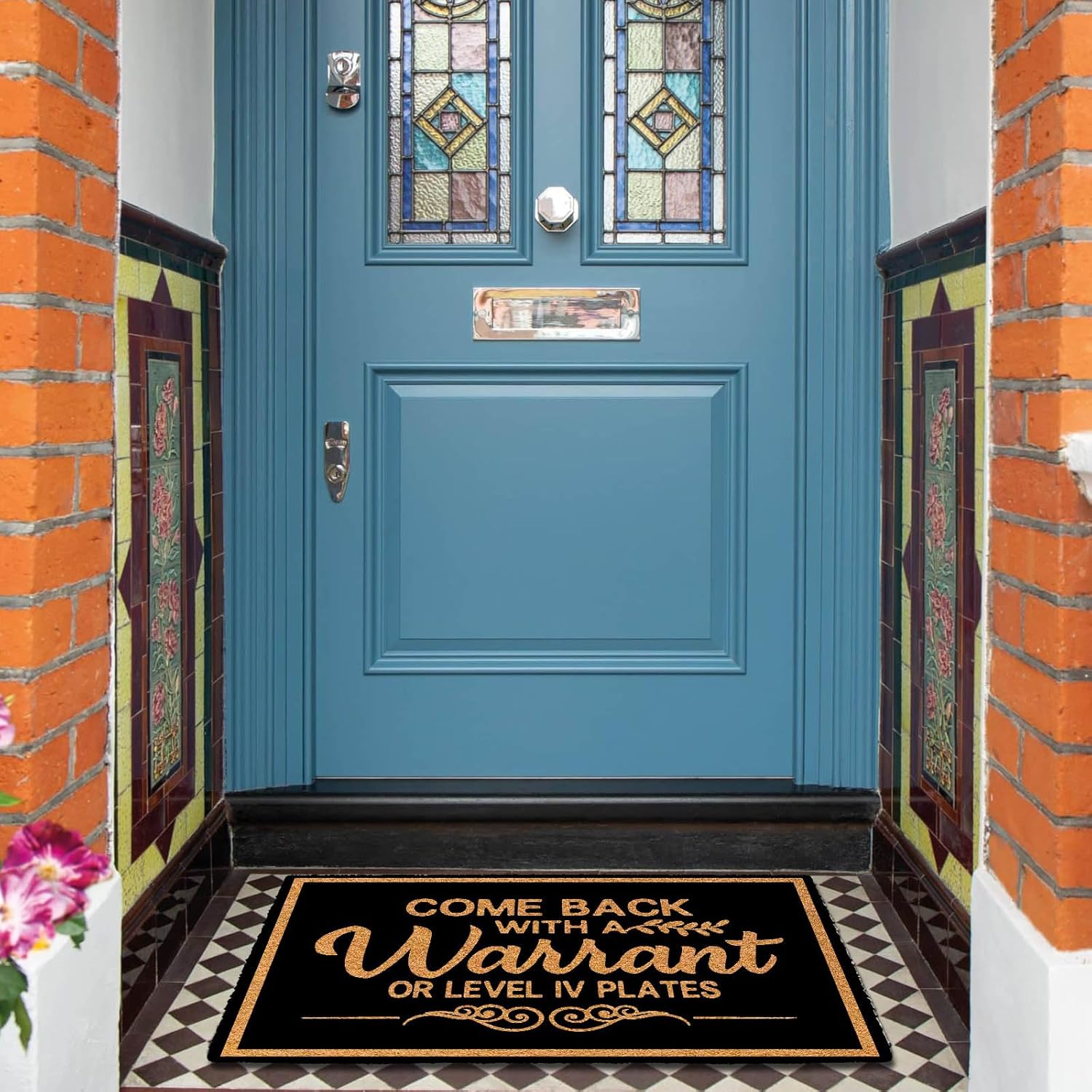Come Back with a Warrant or Level Iv Plates 30"x18" Rubber Front Door Mats Outdoor Entrance Funny Monogram Home Indoor Doormats for Entrance Way Door Mat Inside