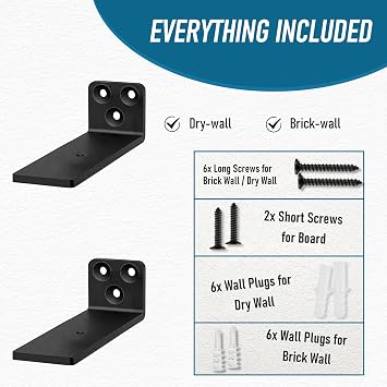 2 Pack Floating Shelf Brackets 10cm, Heavy Duty Wall Mount L-Shaped (Black)