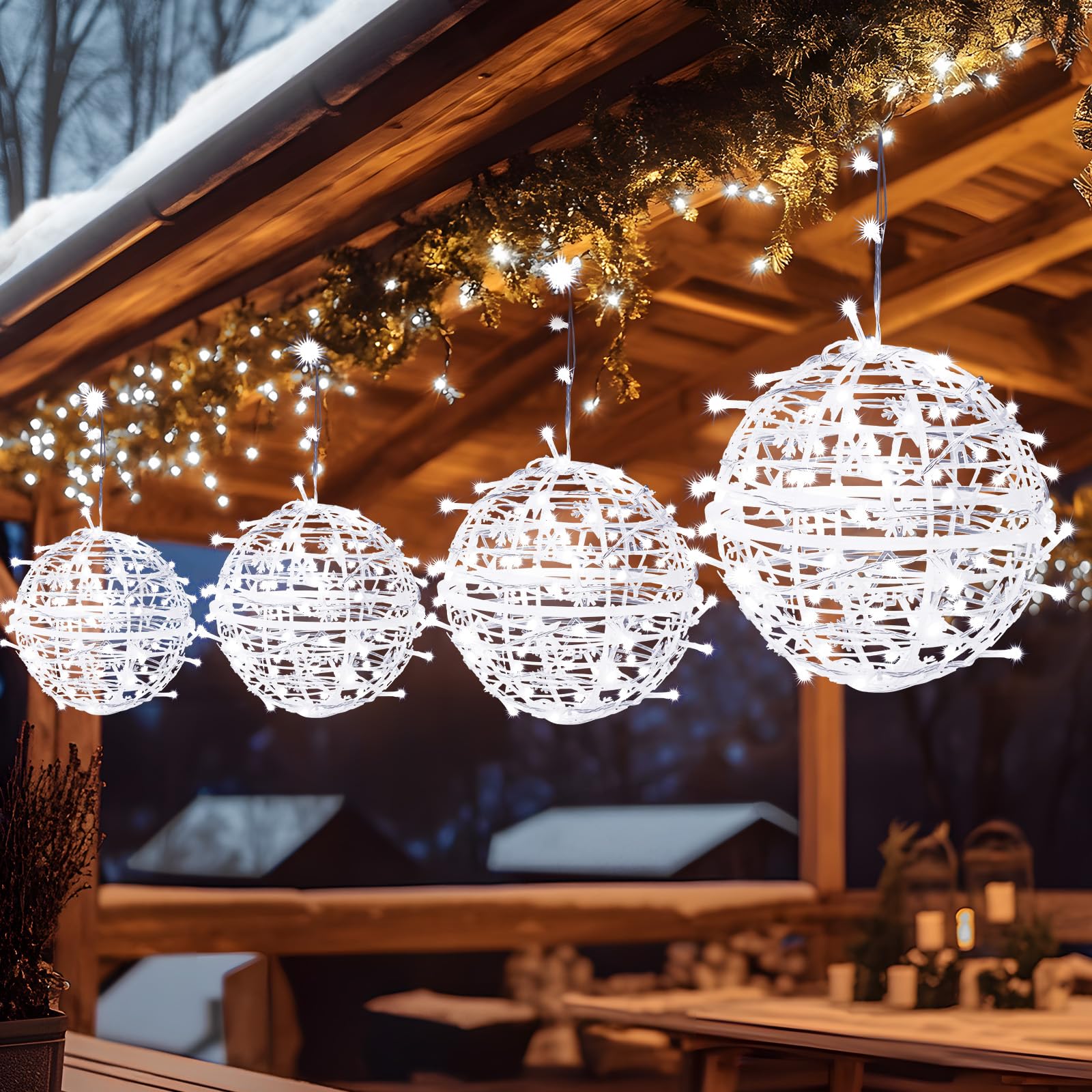 Likiyol Weihnachtskugeln 4 Stück 20,3 cm wasserdichte Lichterkette Außenbereich Stecker