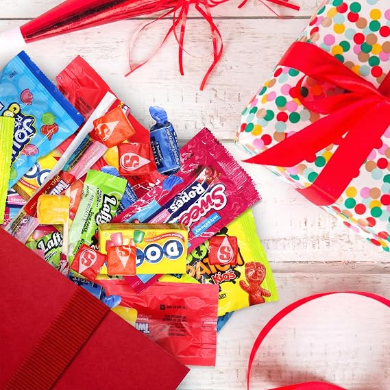 Bulk Candy Variety Pack - 4 Pound (Approx. 200 Pieces) Individually Wrapped Assorted Hard Candies, Taffy & Lollipops, Party Candy Mix for Pinata Fillers, Birthday Parties, Gifts, Treats (64oz)