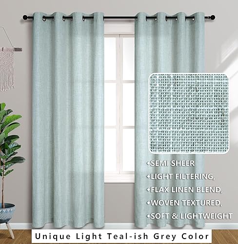 Miniatura 2 de Cortinas verde mar 96 pulgadas de largo para ventanas de sala de estar, juego de 2 paneles, cortinas de lino texturizadas que filtran la luz,