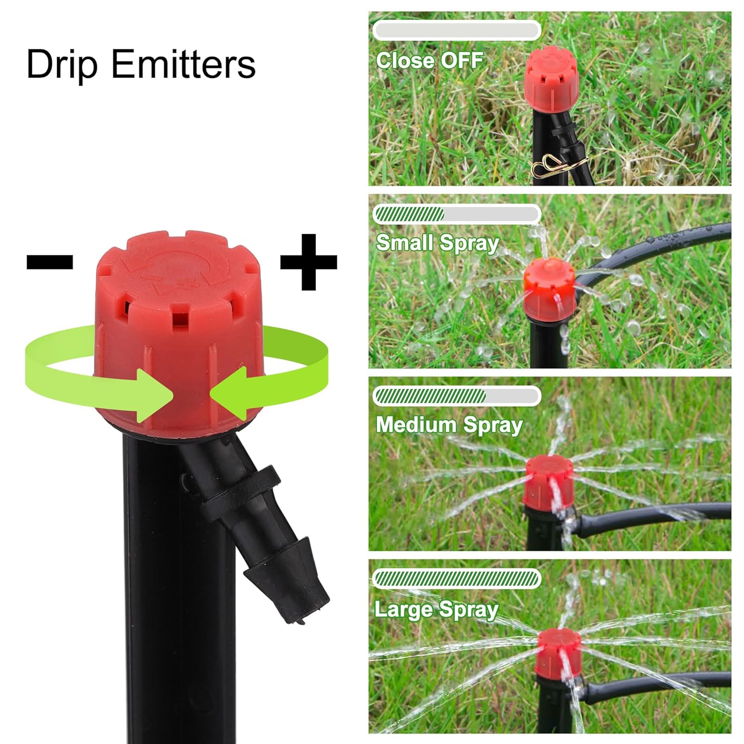 110Ft DIY Irrigation System with Drip Vortex Watering Sprinkler Nozzles 1/4" Garden Misting System with Hose Tubing Connectors Clamps Drip Emitters for Greenhouse Patio Lawn Raised Bed Outdoor