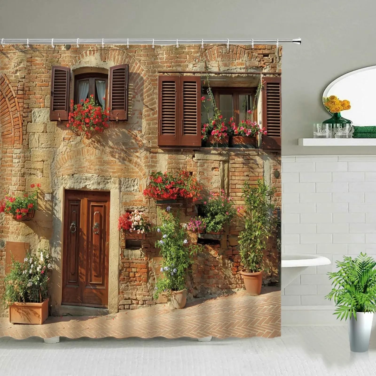 Rideau de douche imperméable anti-moisissure pour sol sec motif rétro fleurs