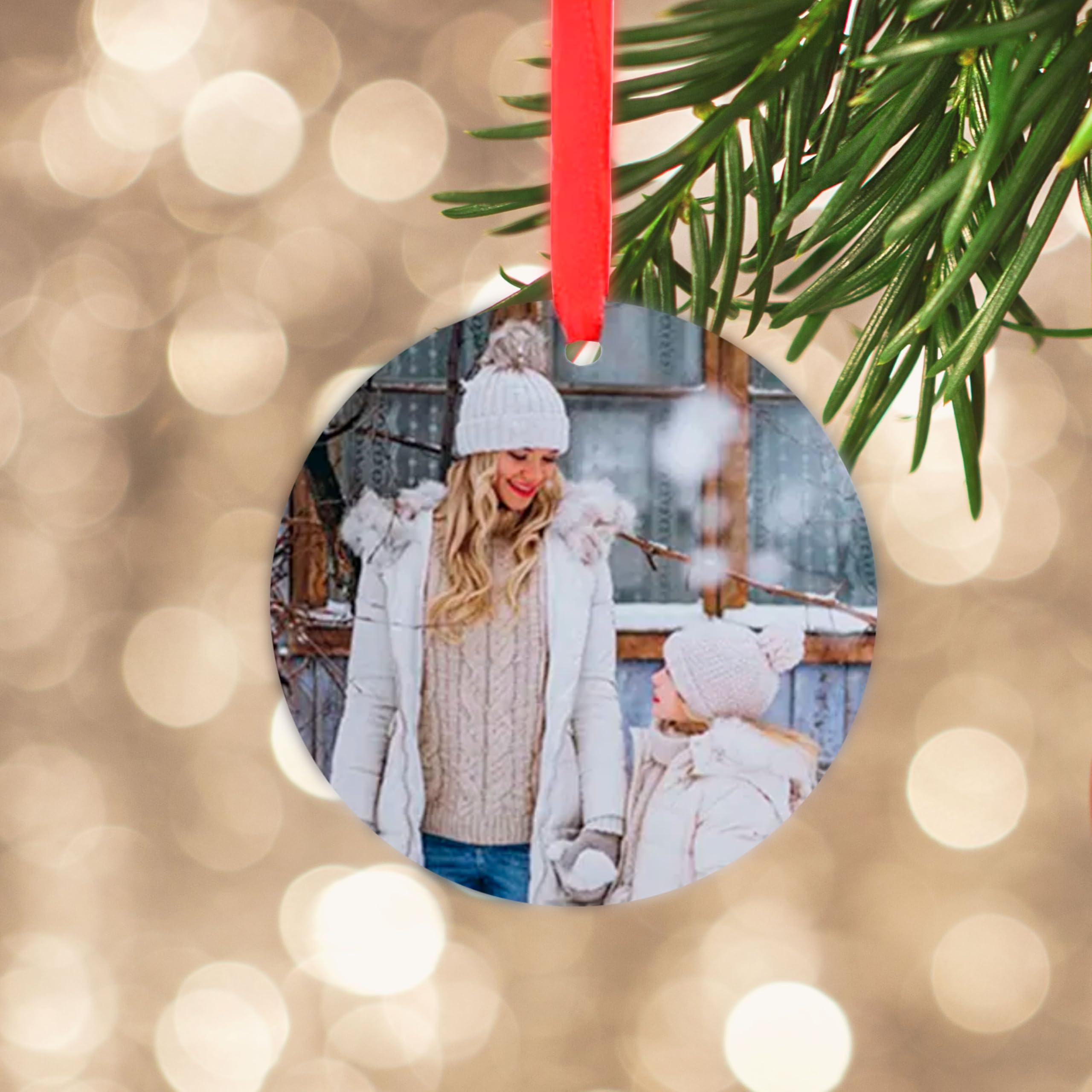 PRONENS®. Pack 4 Adornos para árbol de Navidad Personalizados con Foto por ambas Caras de plástico HPP. Decoración navideña con Forma Plana Redonda. Regalo Navidad Familia, Amigos.. (4, Redonda)