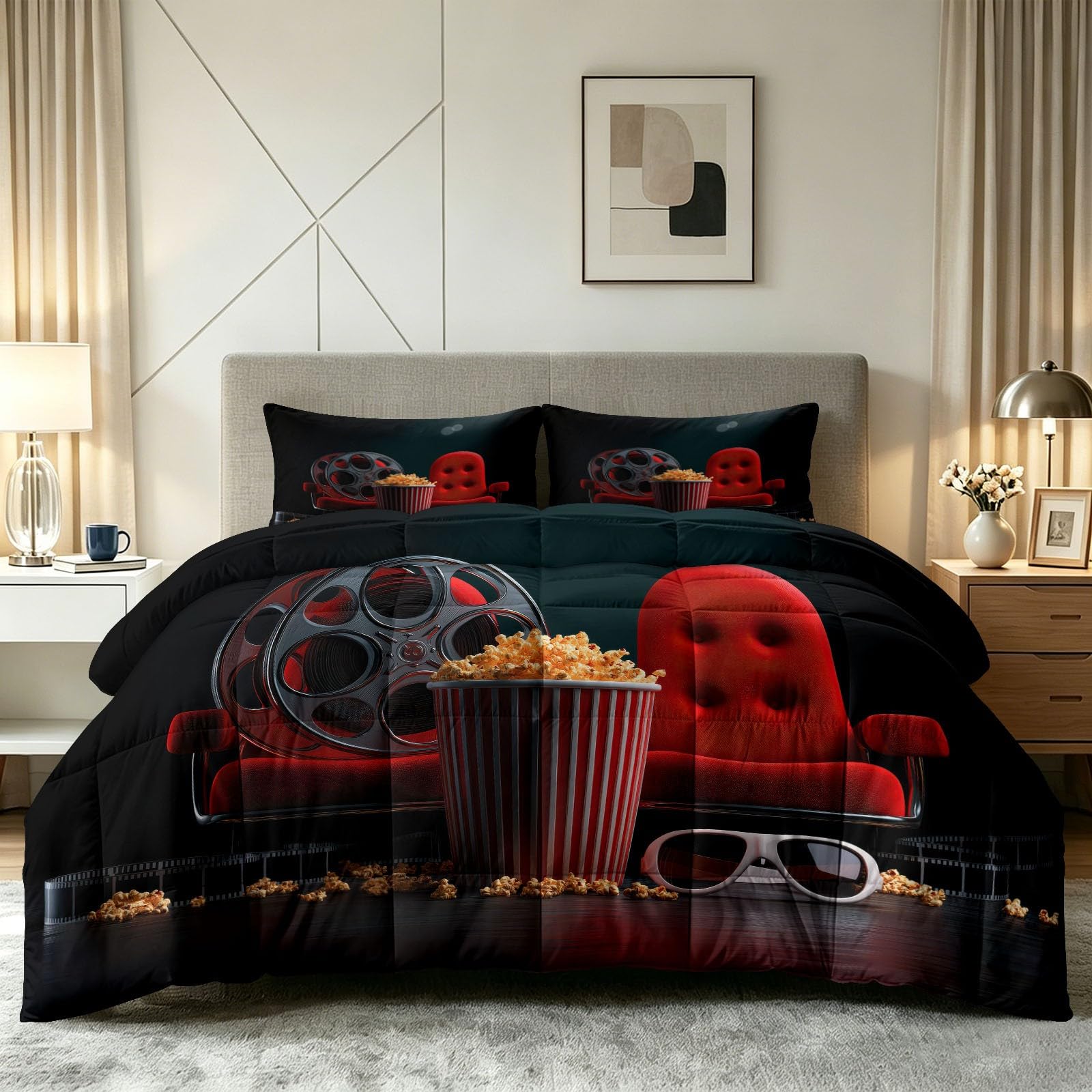 Couette 220 x 240 4 saisons edredon reversible lit 2 personnes avec taies
