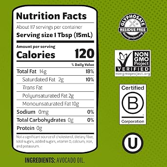 Chosen Foods Avocado Oil, 1.75 Liter - All Purpose Cooking Oil made from 100% Pure Avocados - Non-GMO, Gluten-Free, Keto Friendly, Glyphosate Free - 59.7 Fl Oz (Pack Of 1)