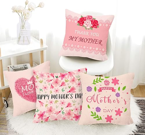Miniatura 4 de Juego de 4 fundas de almohada para el Día de la Madre de 18 x 18 pulgadas, fundas decorativas de almohada para el Día de la Madre, funda de almohada