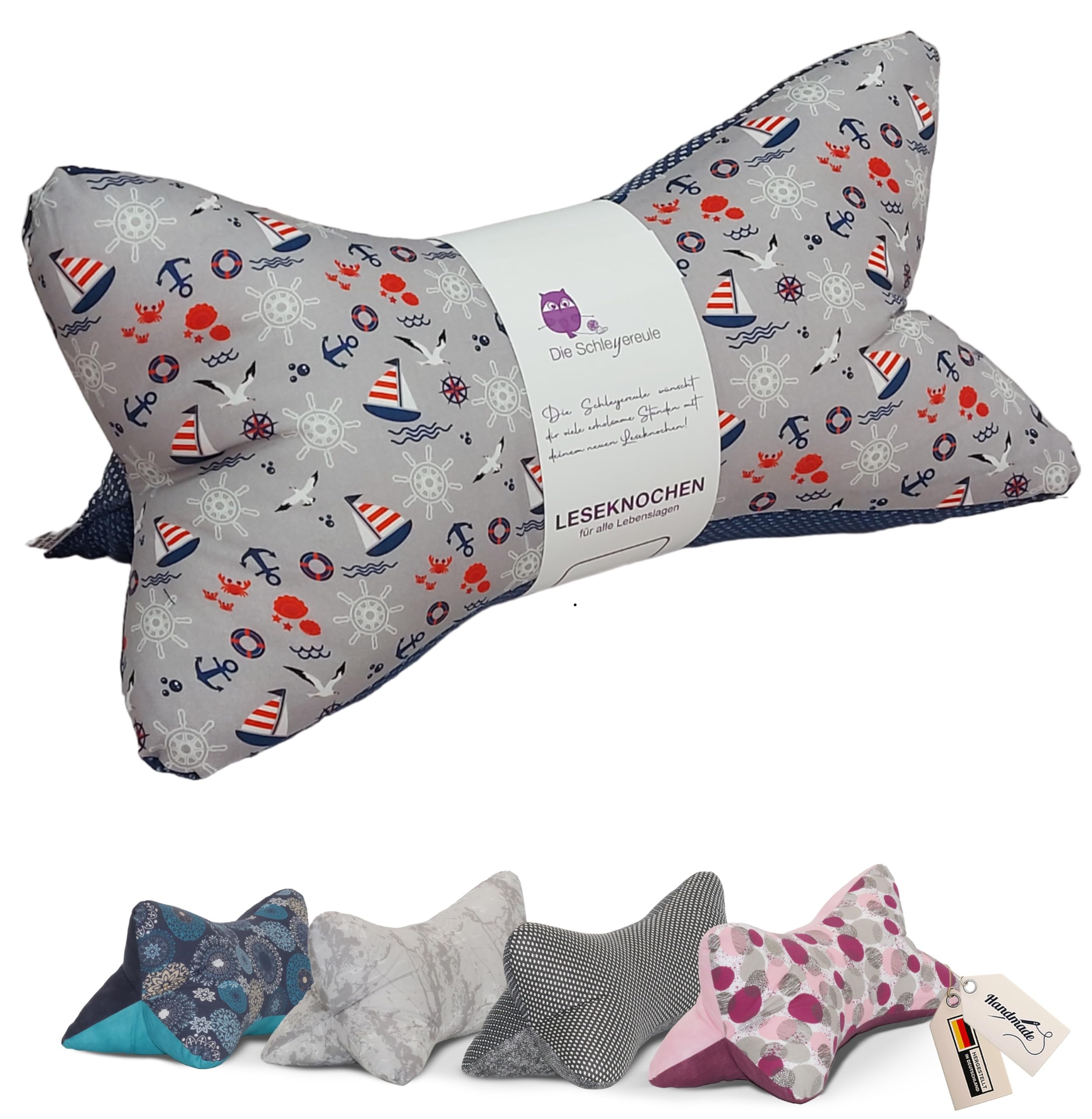Leseknochen Nackenkissen Maritim bequem und waschbar! Handgestopft und genäht in Deutschland - Nutzbar als Nackenrolle Kissen Nackenrolle (Seeluft)