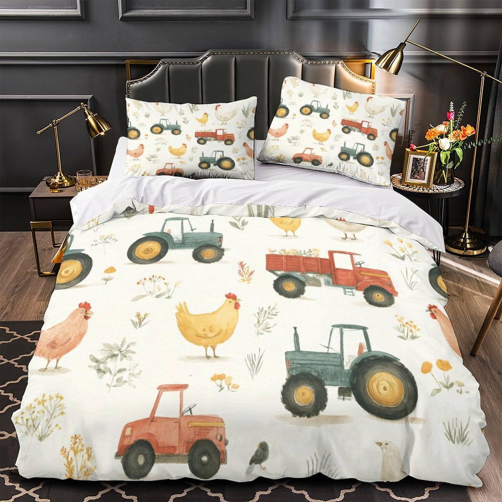 Parure de lit 3 pièces animaux de la ferme 135x200cm microfibre pour fille