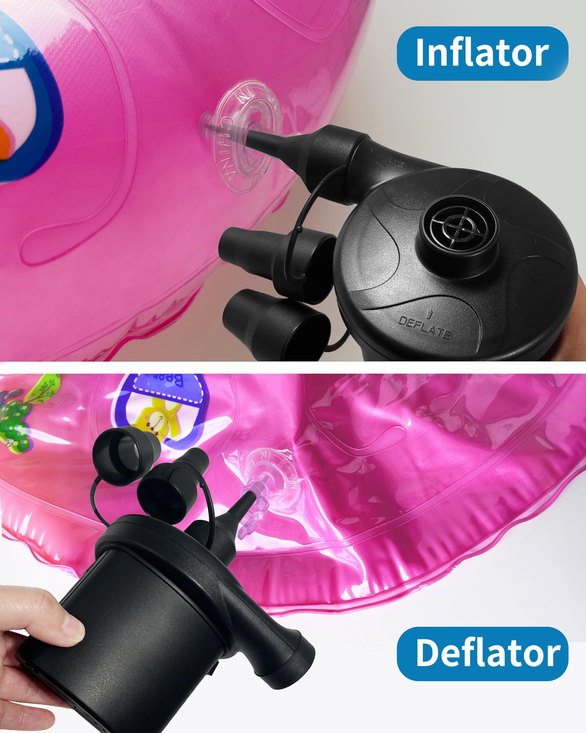 Bomba de aire eléctrica inflable, 110 V CA/12 V CC, bomba de inflado rápido portátil con 3 boquillas, utilizada para barcos inflables, etc