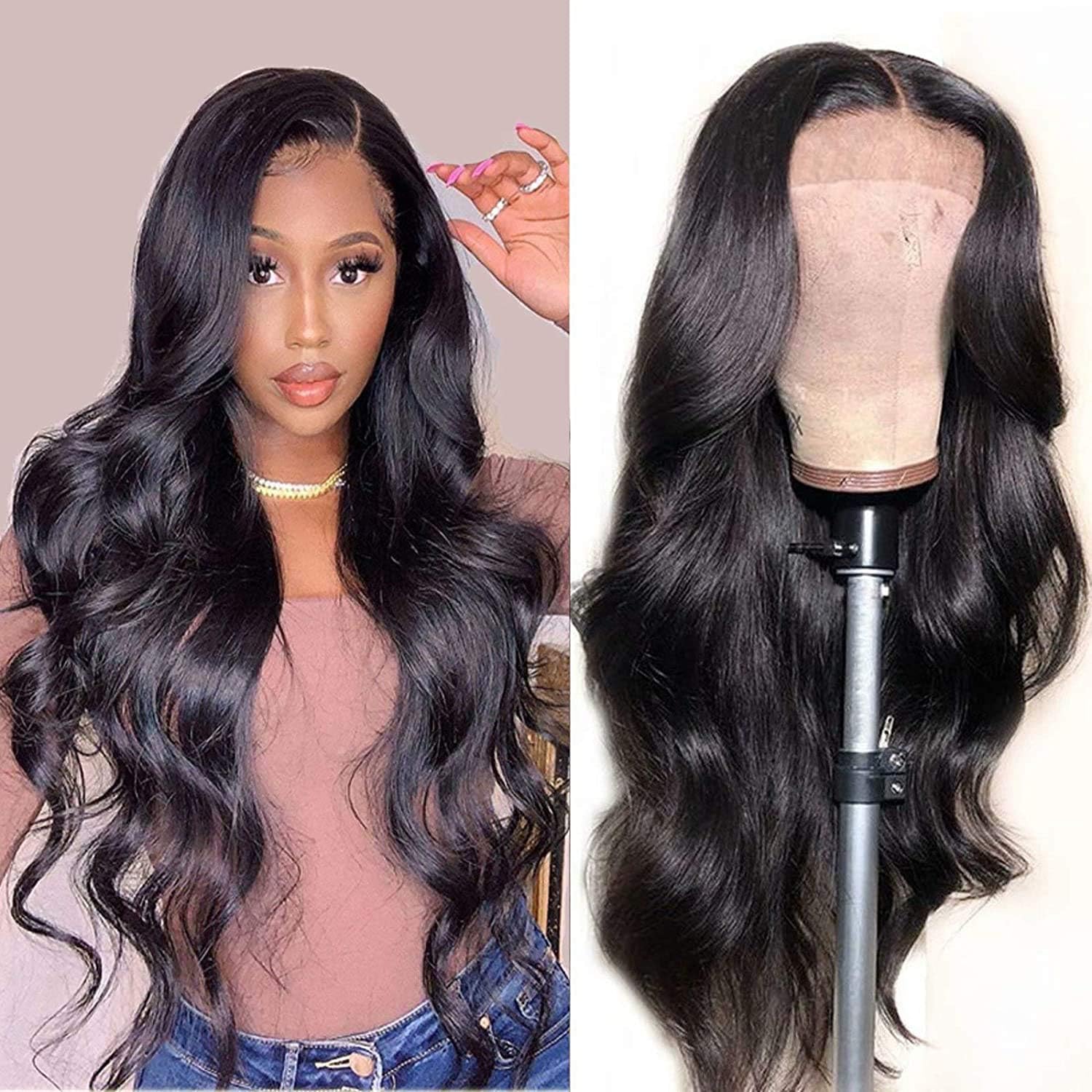 Amanda Lace Front Wigs Human Hair Pre Plucked 180% Density Brazilian Human Hair Body Wave Human Hair Lace Wigs With Baby Hair for Black Women Natural Black Hairline