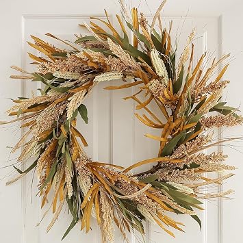 22in Fall Harvest Grain Wheat Farmhouse Wreaths for Front Door