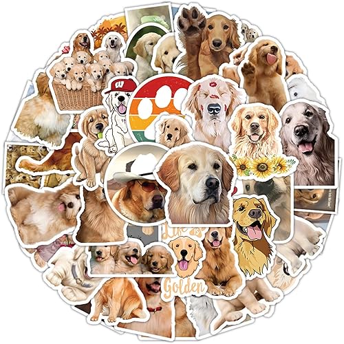 50 calcomanías Golden Retriever, lindos recuerdos de fiesta de perros Golden Retriever para niños, calcomanía de vinilo impermeable para computadora
