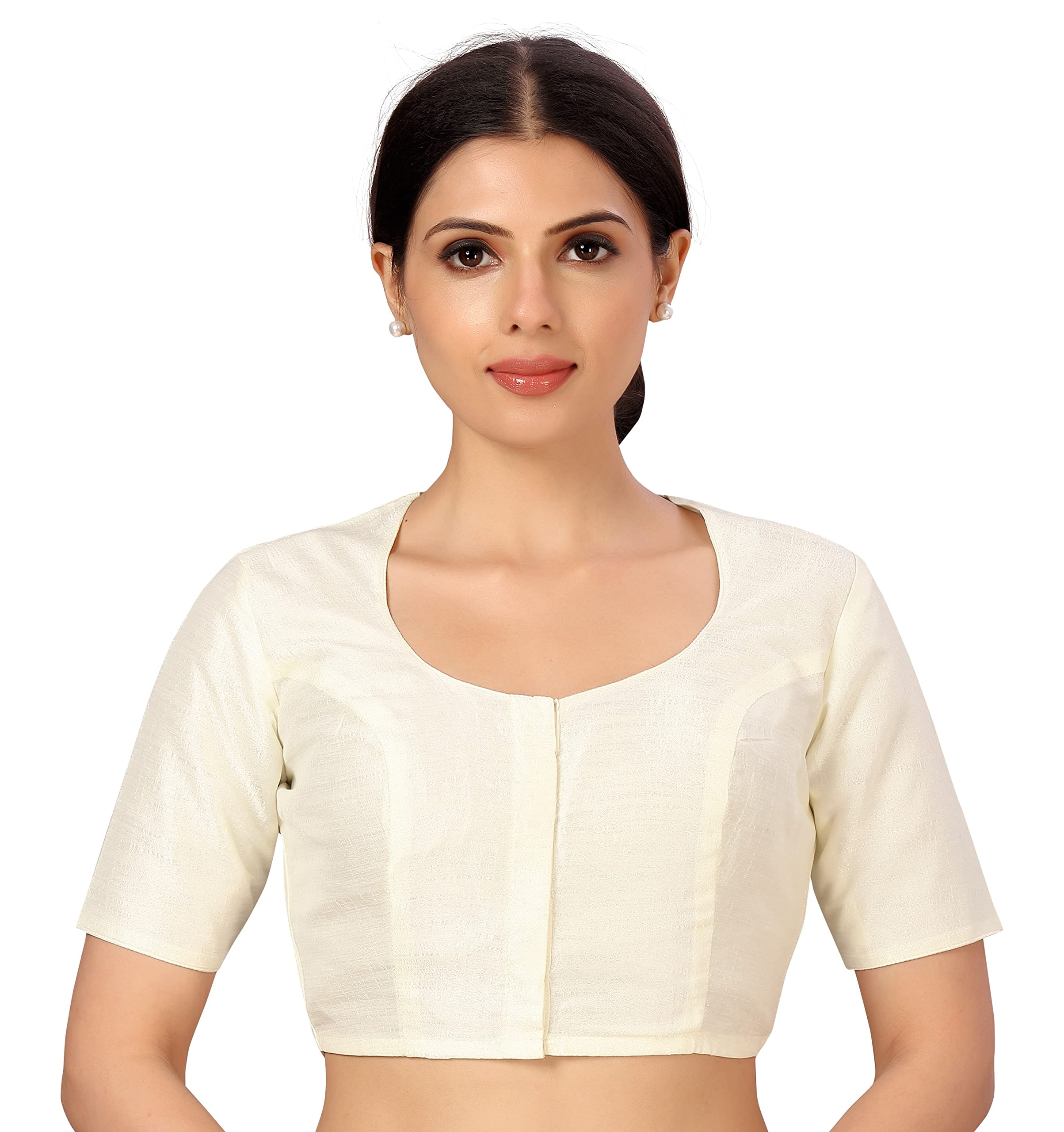 womens basic polyester short sleeves textured plain coloured art silk saree blouse