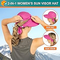 Vista 59 de SUN CUBE Sombrero de sol para mujer para protección UV al aire libre, sombrero de sol de ala ancha, cola de caballo, sombrero de playa convertible
