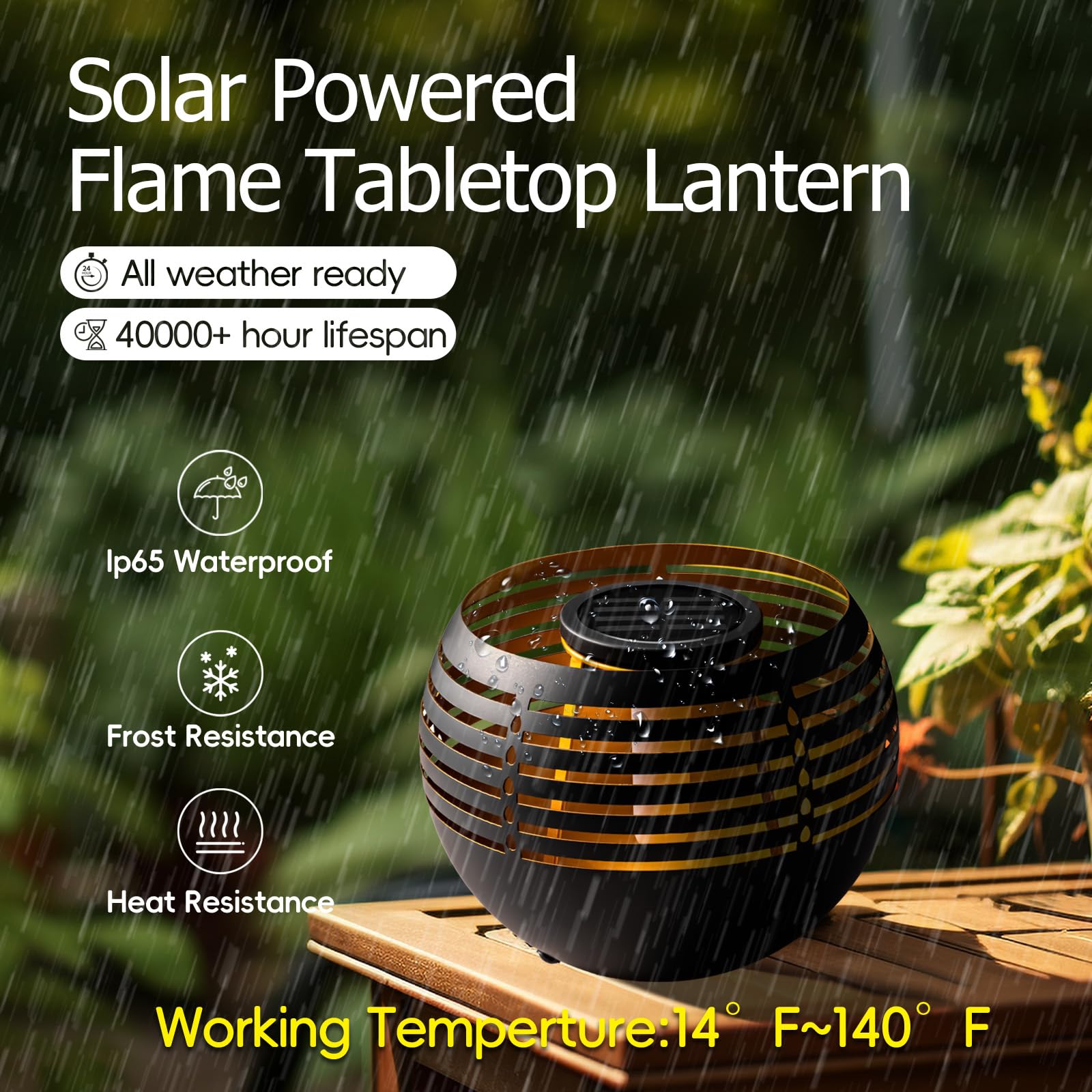 Solarna migocząca latarnia płomieniowa – wodoodporna metalowa lampa stołowa, trwała i stylowa, idealna na balkon, patio, ścieżkę ogrodową i dekorację na zewnątrz