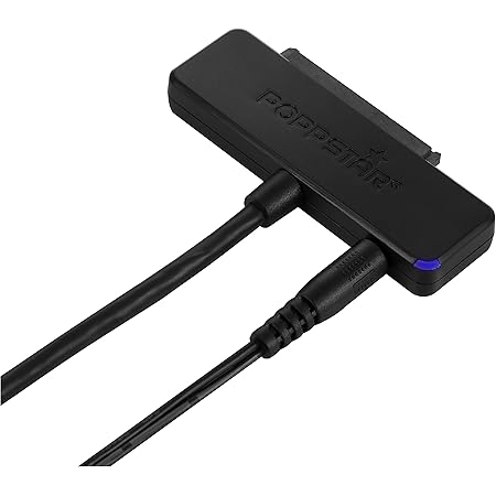 Poppstar USB 3.1 Gen 1 Type A adaptateur de disque dur SSD, HDD 2,5 et 3,5 pouces, jusqu'à 5 Go/s, soutien UASP, avec alimentation, longueur du câble 1m