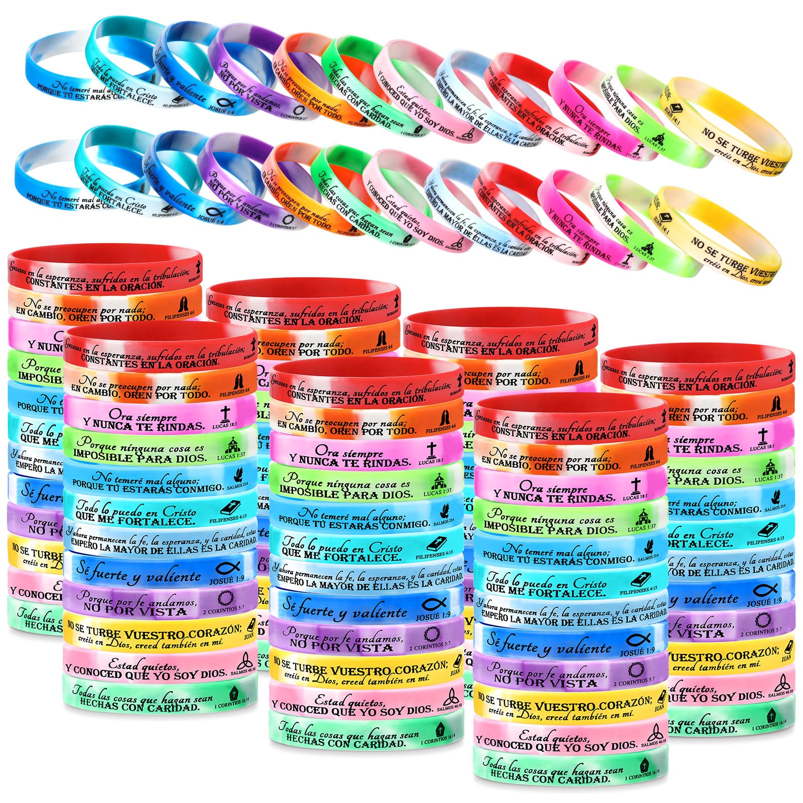 HyDren 120 Pcs Bible Verse Bracelets Inspirational Silicone Wristbands Colored Rubber Christian Scripture Bracelets Bulk Valentines Operation Gifts