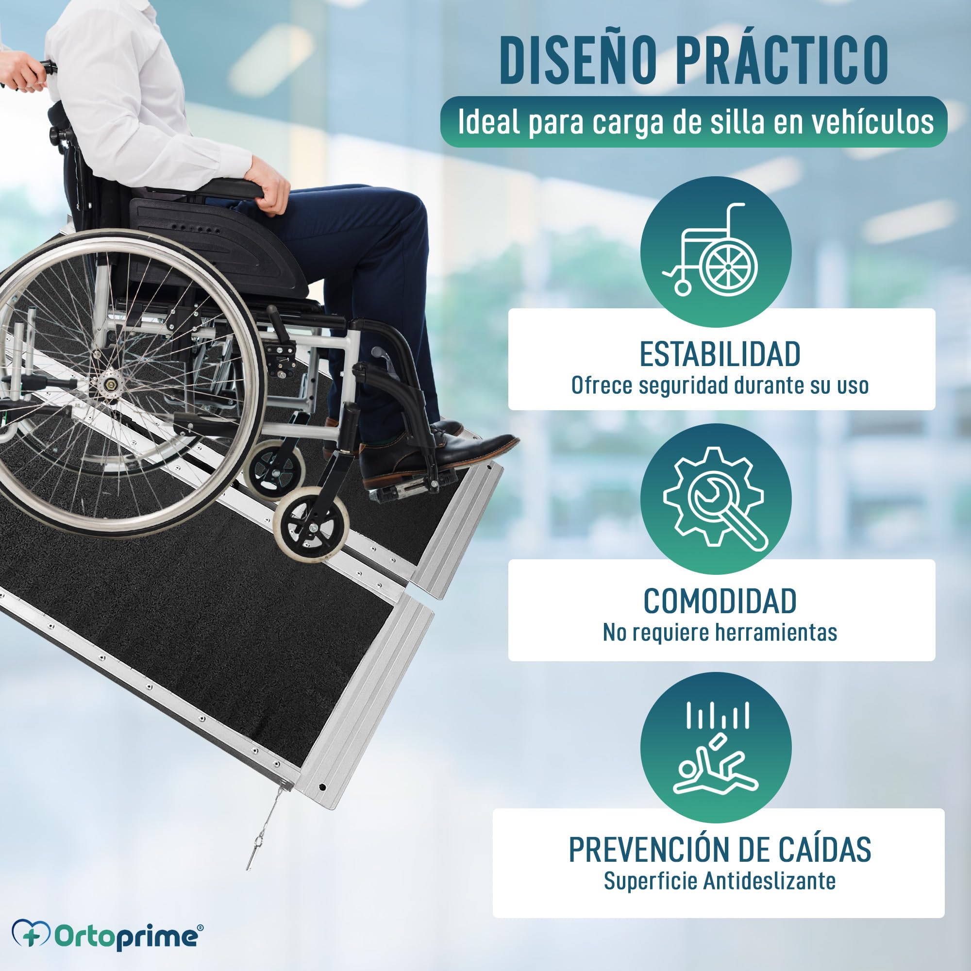OrtoPrime Rampa para Silla de Ruedas Plegable y PORTÁTIL Rampa Silla de Ruedas Salvaescaleras Portátil - Rampa Plegable Carga Silla de Ruedas - rampa Minusválidos Seguridad - Rampa Salva Escalones
