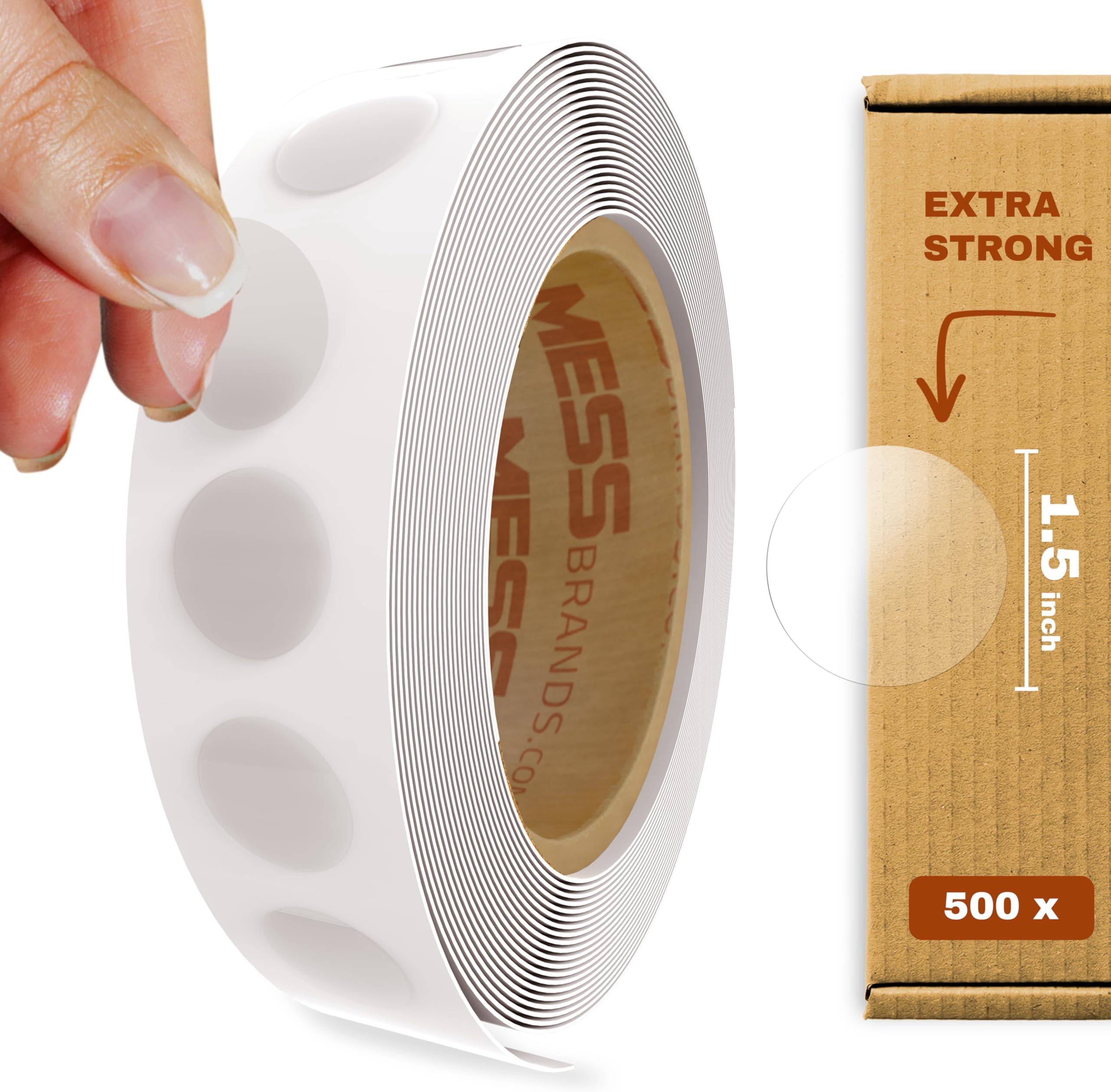 MESS Clear Round Labels, 500/Roll, 1.5 Inch – Transparent Wafer Seals & Envelope Stickers – Circle Label Dots for Packaging, Sealing & Mailing