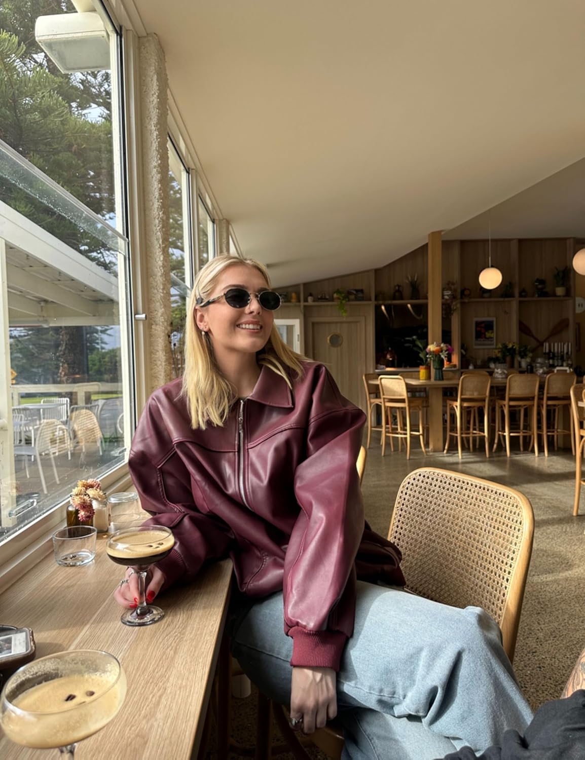 EsheSy Women's Oversized Leather Jacket Faux Suede Boyfriend Motorcycle Full Zip Bomber Jacket - Image 6