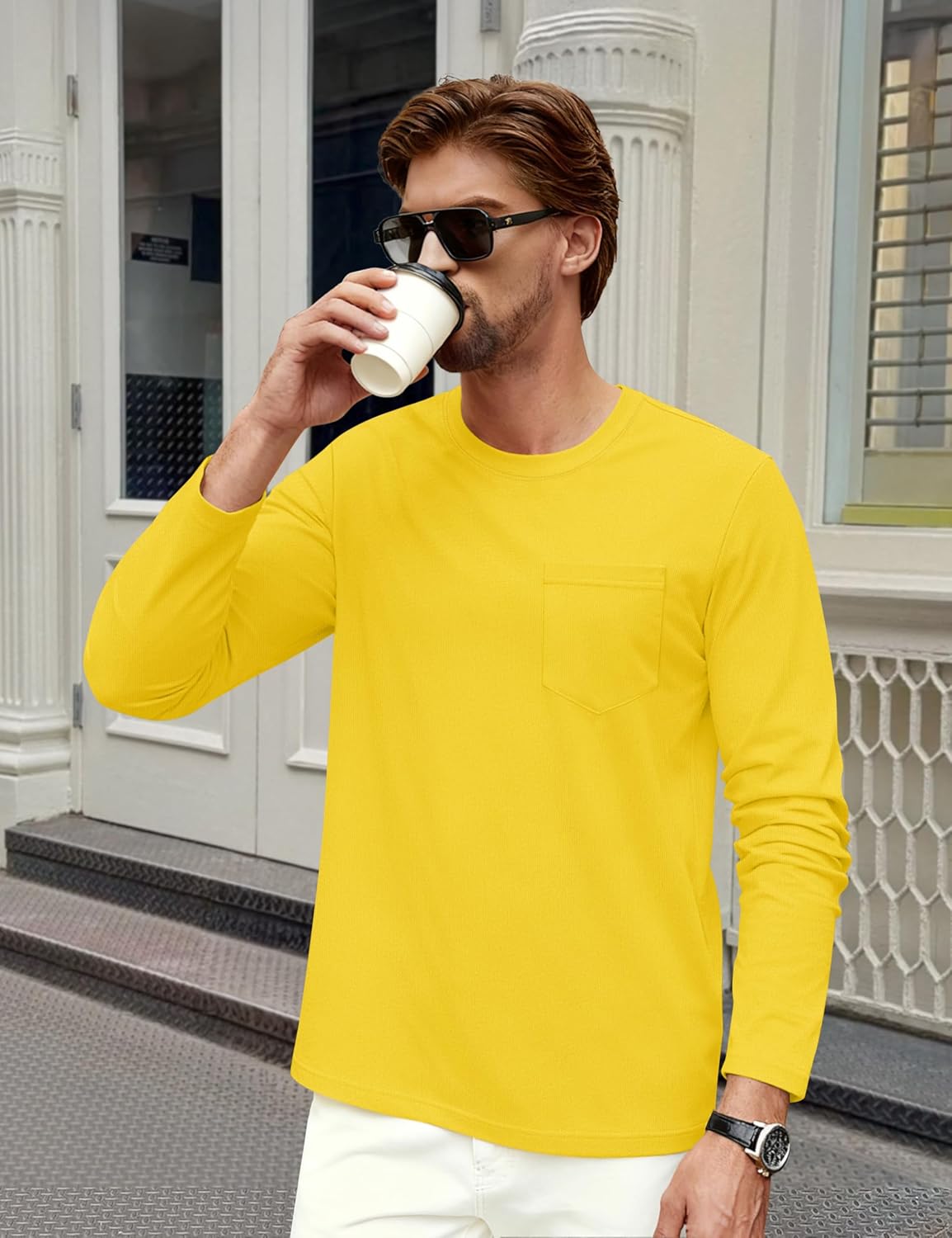 Cotrasen Men's Long Sleeve Shirts Cotton Crew Neck Pocket T Shirts Moisture Wicking Soft Comfort Casual Tee Shirts - Image 2