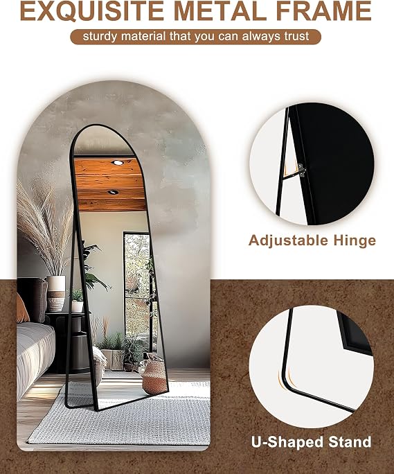 Delma Arched Full Length Mirror with Stand, 69x24 Black Floor Mirror