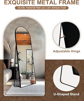 Delma Arched Full Length Mirror with Stand, 69x24 Black Floor Mirror