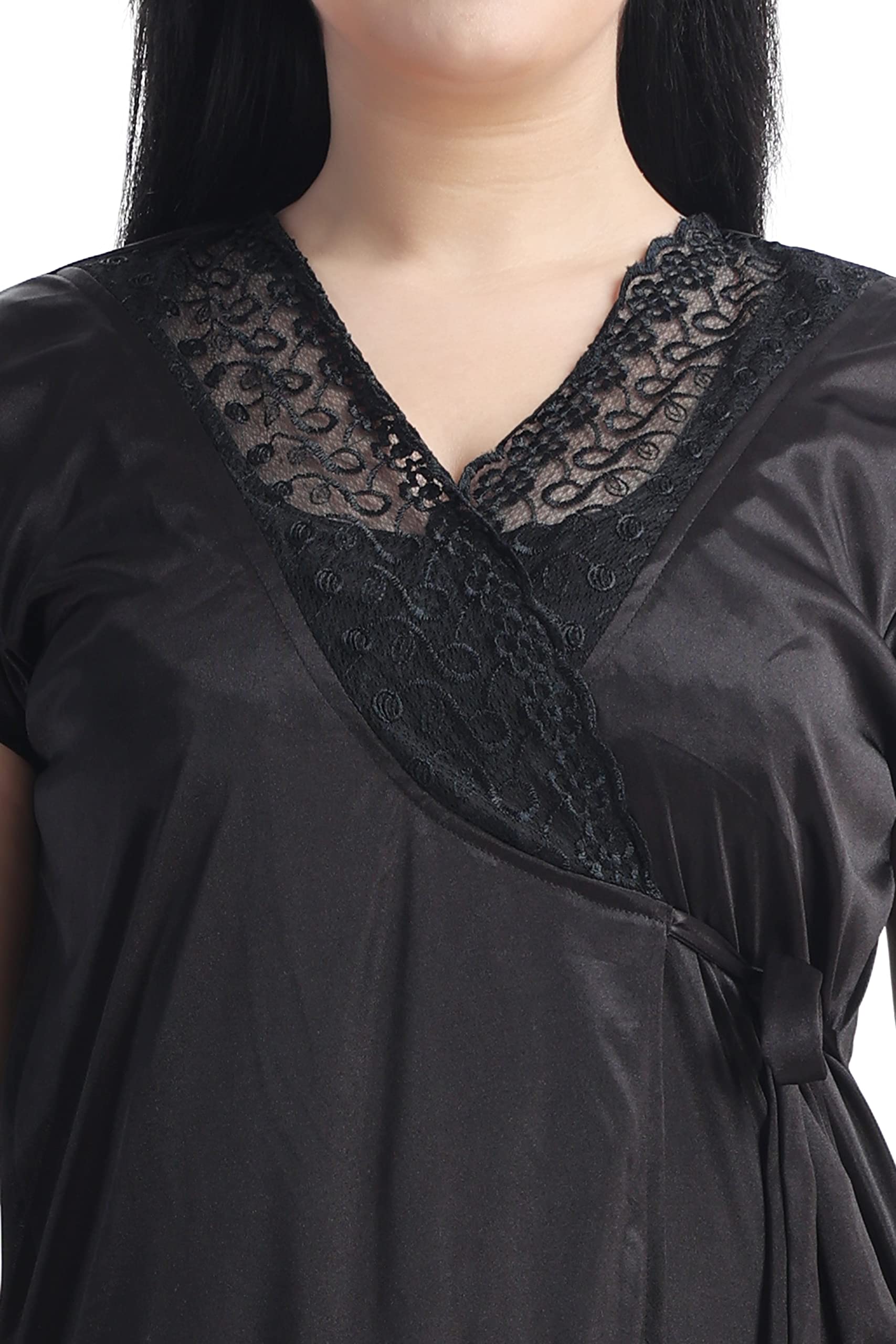 Night Keys Women Nighty with Robe Free Honeymoon Two Piecs Nighty Set (Black, Size XXL) - Image 4 thumbnail