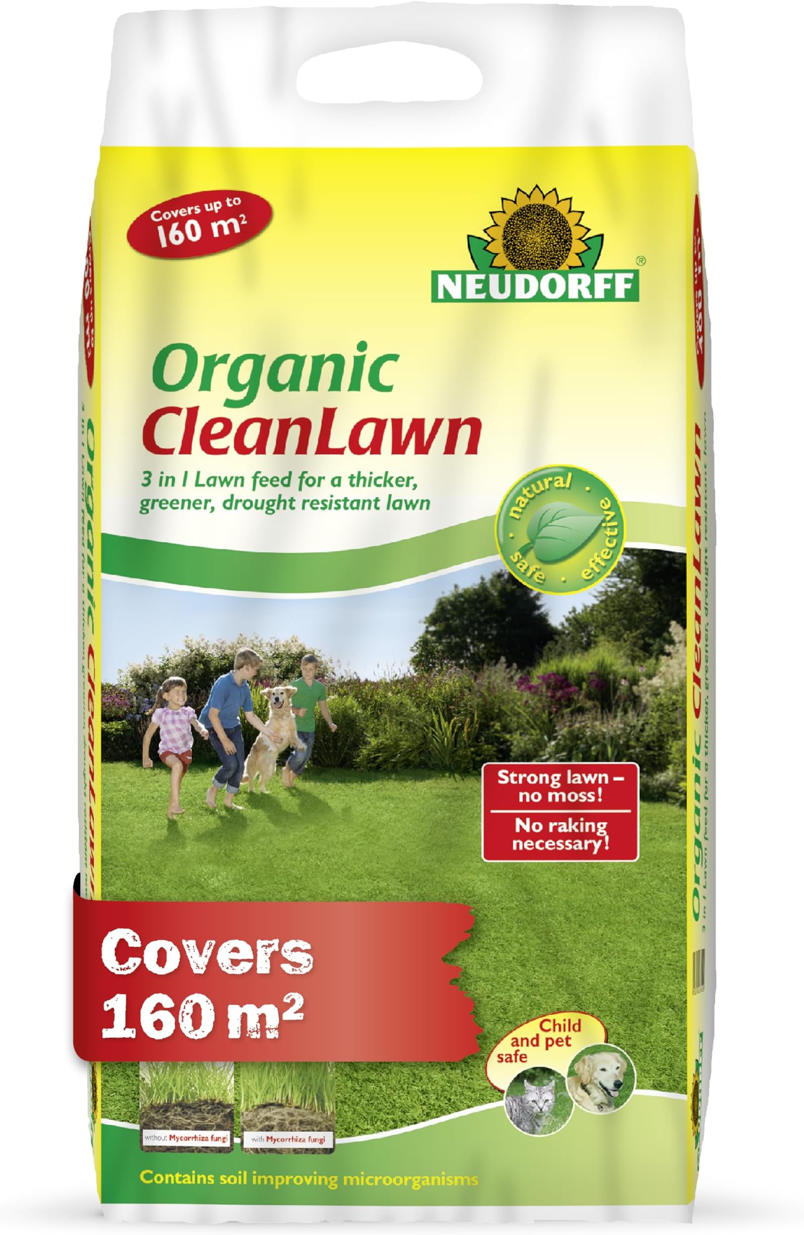 Neudorff Organic CleanLawn, Lawn Fertiliser for a Thicker, Greener, Drought Resistant Lawn, Suppresses Moss and Weeds, 8 kg for 160 m²