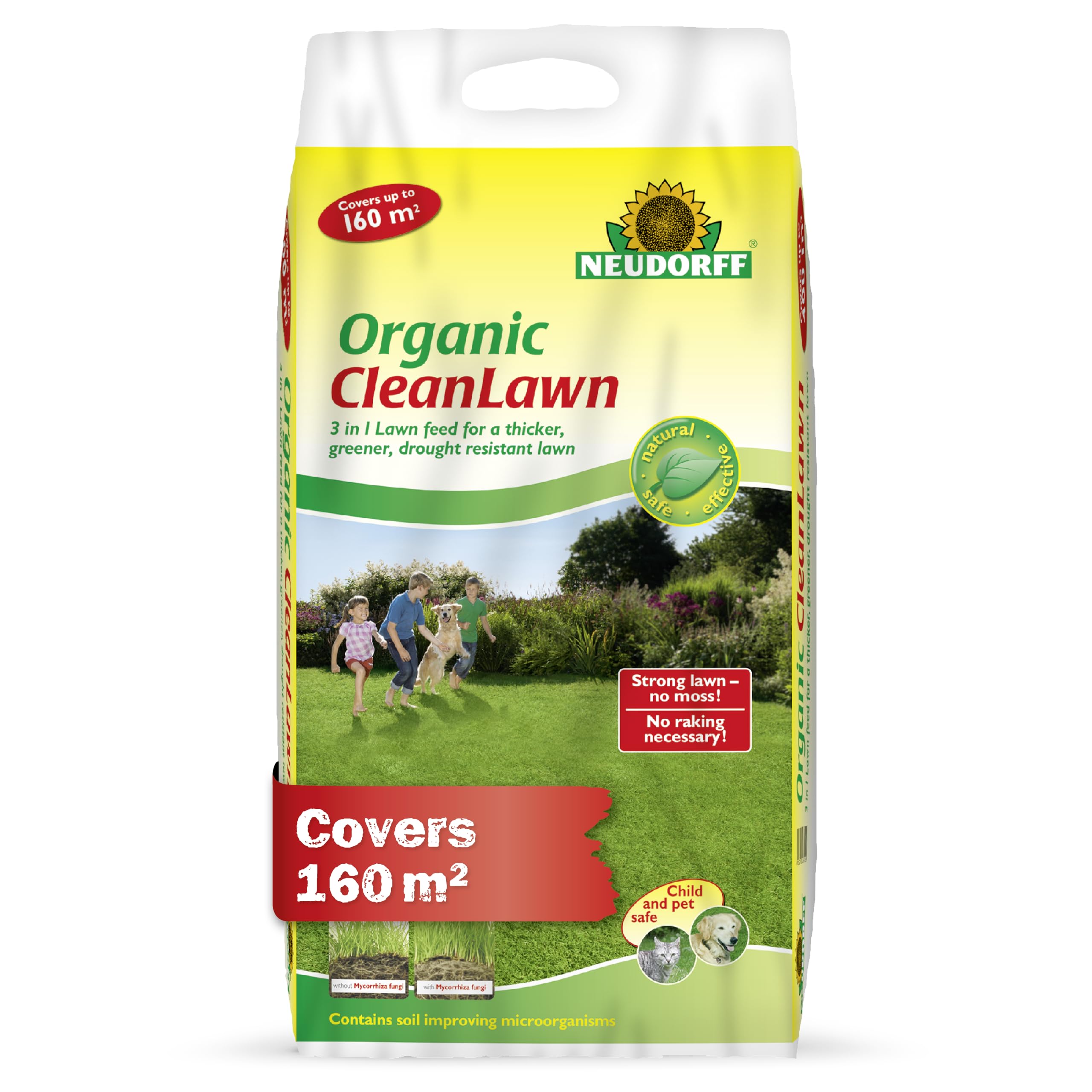 Neudorff Organic CleanLawn, Lawn Fertiliser for a Thicker, Greener, Drought Resistant Lawn, Suppresses Moss and Weeds, 8 kg for 160 m²