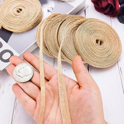 Miniatura 5 de Cintas de arpillera de yute de 65 yardas de 38 pulgadas y 14 pulgadas, cintas de tela de yute natural, cintas de lino rústico para envolver regalos