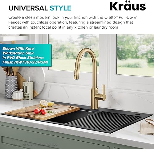 Miniatura 5 de Kraus Oletto KSF-2830BB - Pulverizador desplegable de una sola manija para grifos de cocina con sensor sin contacto en latón cepillado