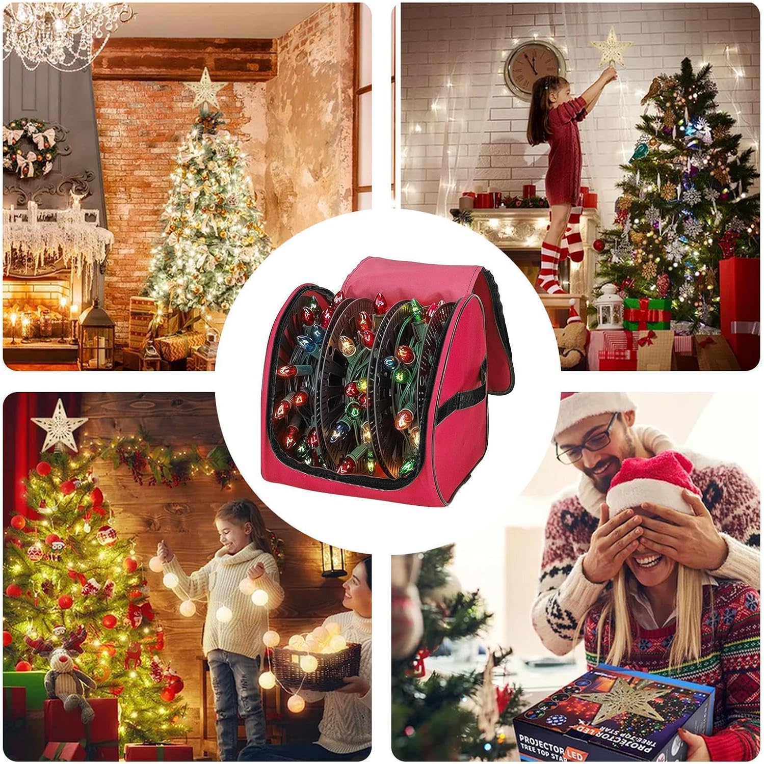 String Light Storage | Heavy Duty Organizer with 3 Reels | Decorative Lights Storage Bag | for Christmas Packing Moving Home Attic Garage