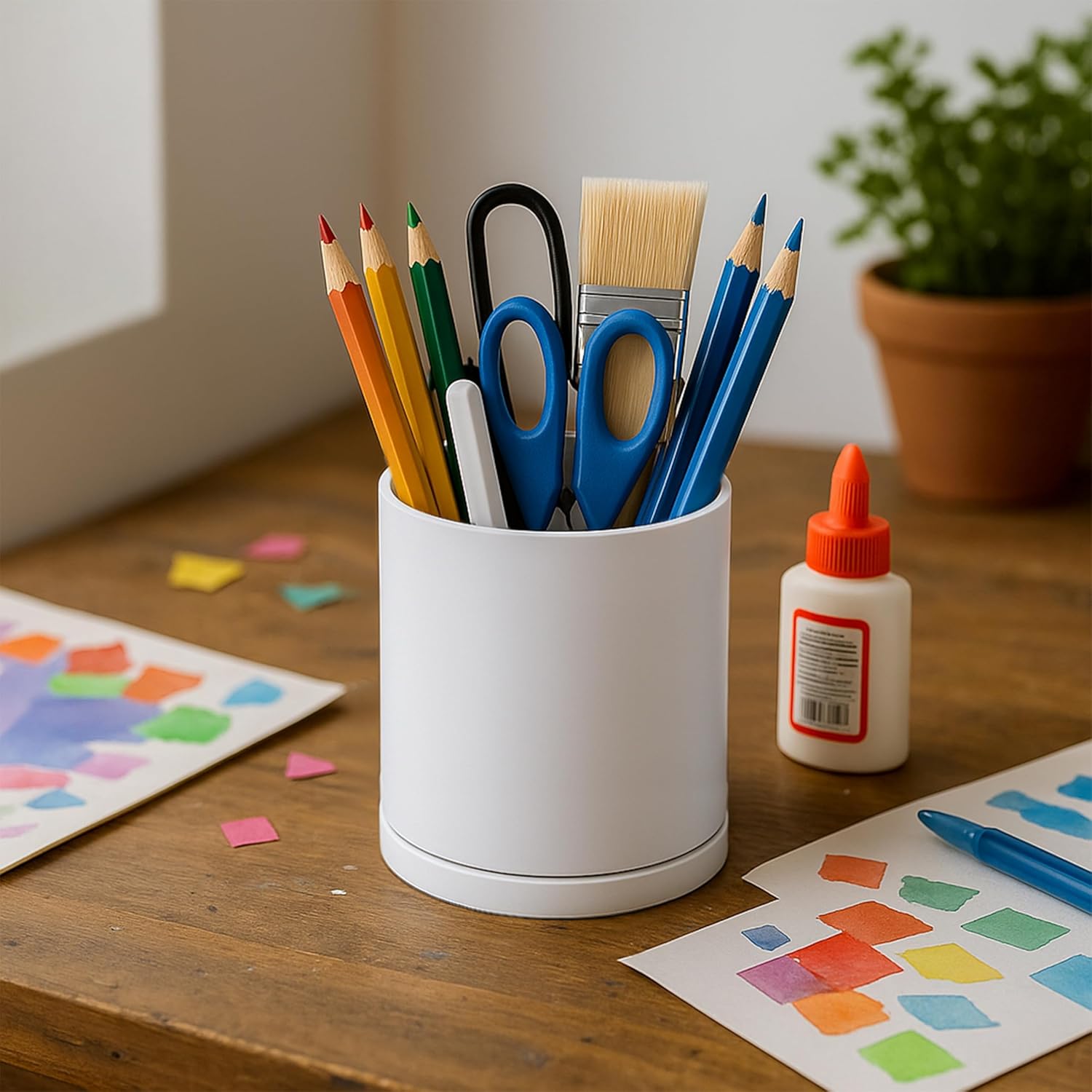 D'vine Dev 360° Rotating Utensil Holder – 5" Kitchen Utensil Crock for Countertop, Modern Cooking Tool Organizer for Kitchen Storage & Décor, Set of 2, White, 72-Y-A-1