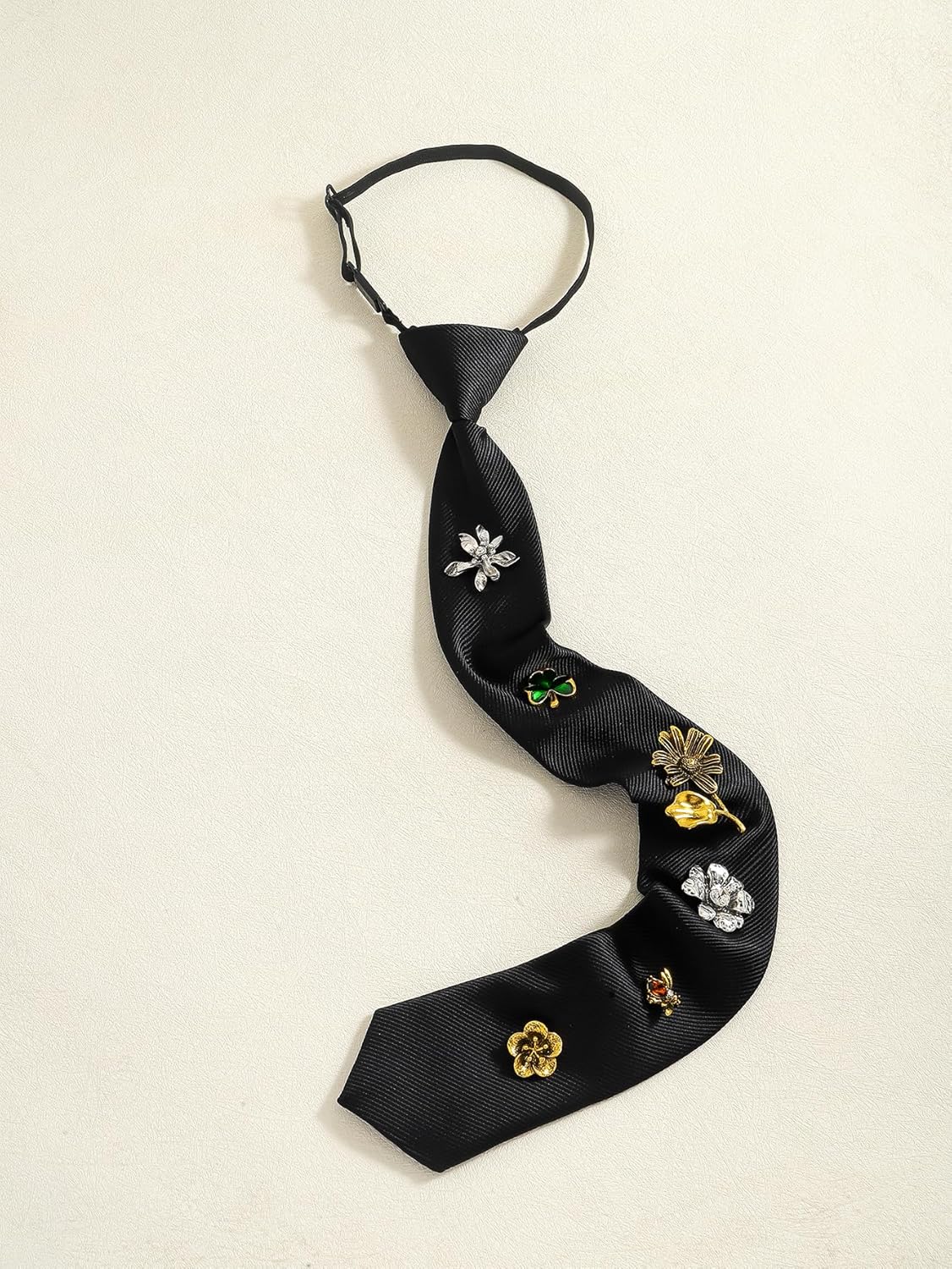 Men's Pre-Tied Adjustable Necktie, Vintage Metal Bee Brooch Tie, Formal Party Dress Accessory for Gentlemen-2 Color