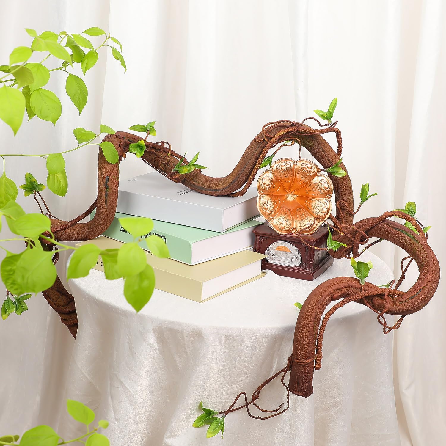 2PCS 71in Bendable Artificial Vines with Green Leaves, Fake Thick Vine Stems and Tree Branches for Home Decor, Artificial Tree Twigs Branches for Outdoor Garden Wall Hanging