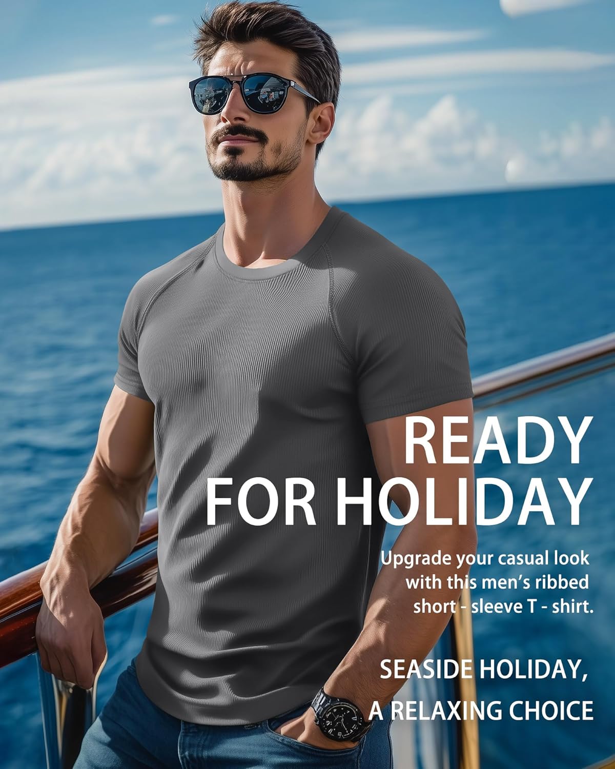 Riyiper 3 Pack Men's Muscle T Shirt Casual Short Sleeve Tops Ribbed Crewneck Slim Fit Workout Gym Curve Hem Basic Tee Shirts - Image 3