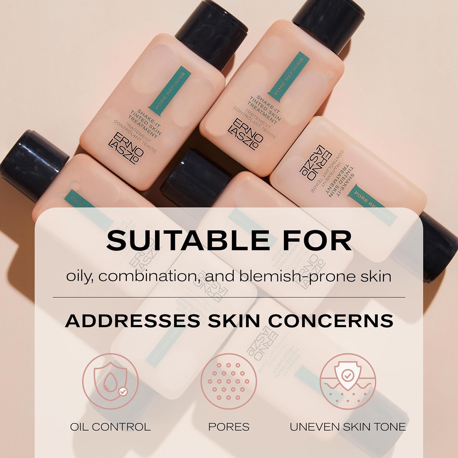 Erno Laszlo Shake-It Tinted Skincare Treatment, Medium Face Tint for Warmer Complexions, Beautiful Skin Tone, Controls Oil, Natural Matte Finish (3 Fl Oz)