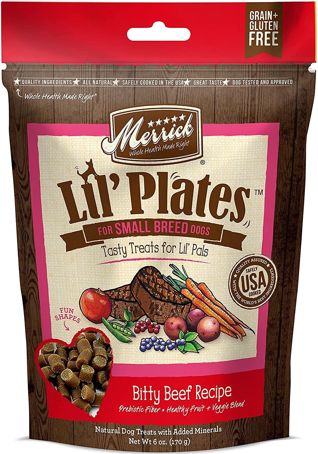 (4 Pack) Merrick Lil Plates Small Breed Natural Grain Free Dog Treats, 5 oz Pouch - Salom, Beef, Turducken, Chicken and 10ct Pet Wipes