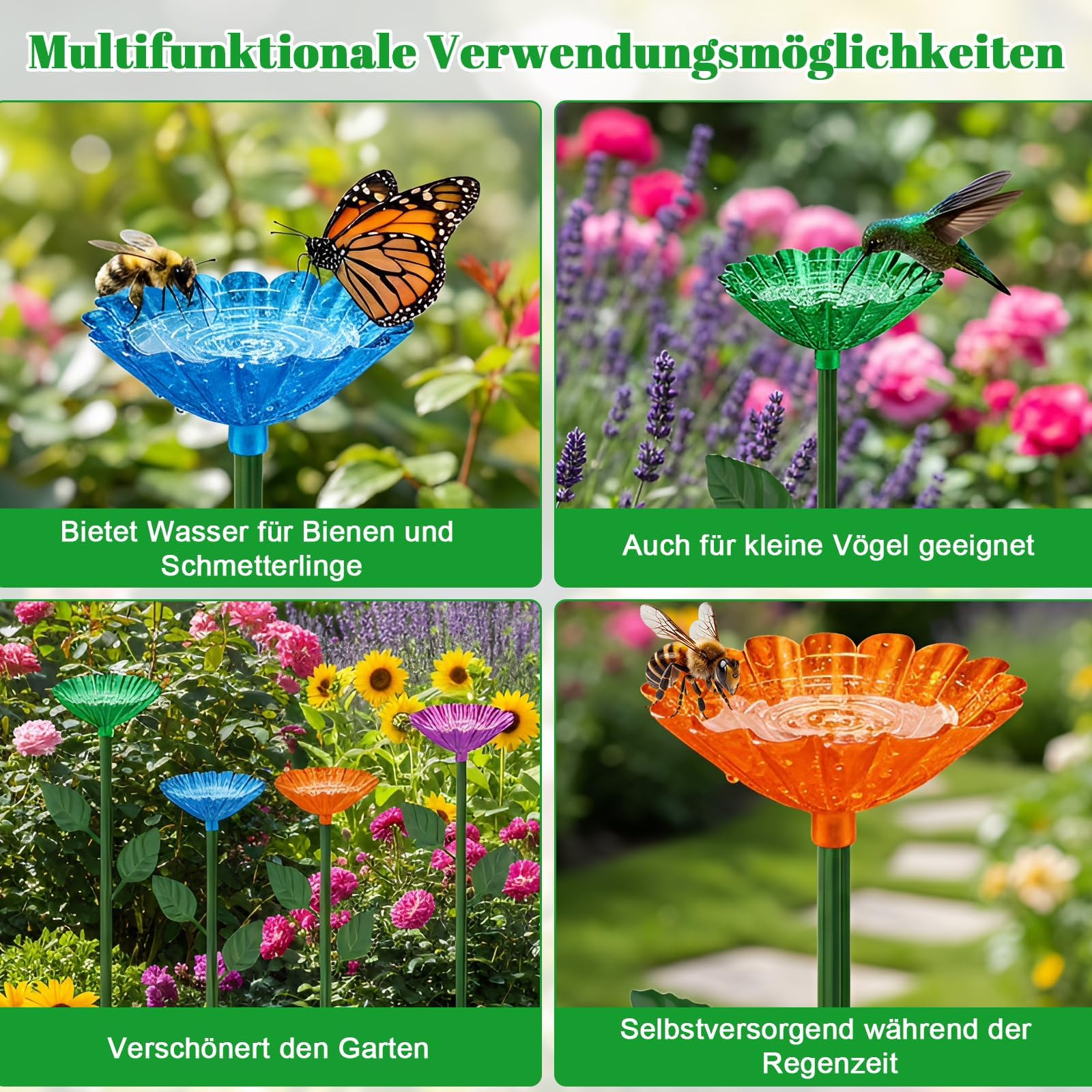 4 Stück Bienentränke für den Garten, Bienen Insektentränke Garten, Bienentränke Balkon, Bienentränke Blumes, Vogeltränke Futterschale, Geschenk Futternapf für Honig, Spenders