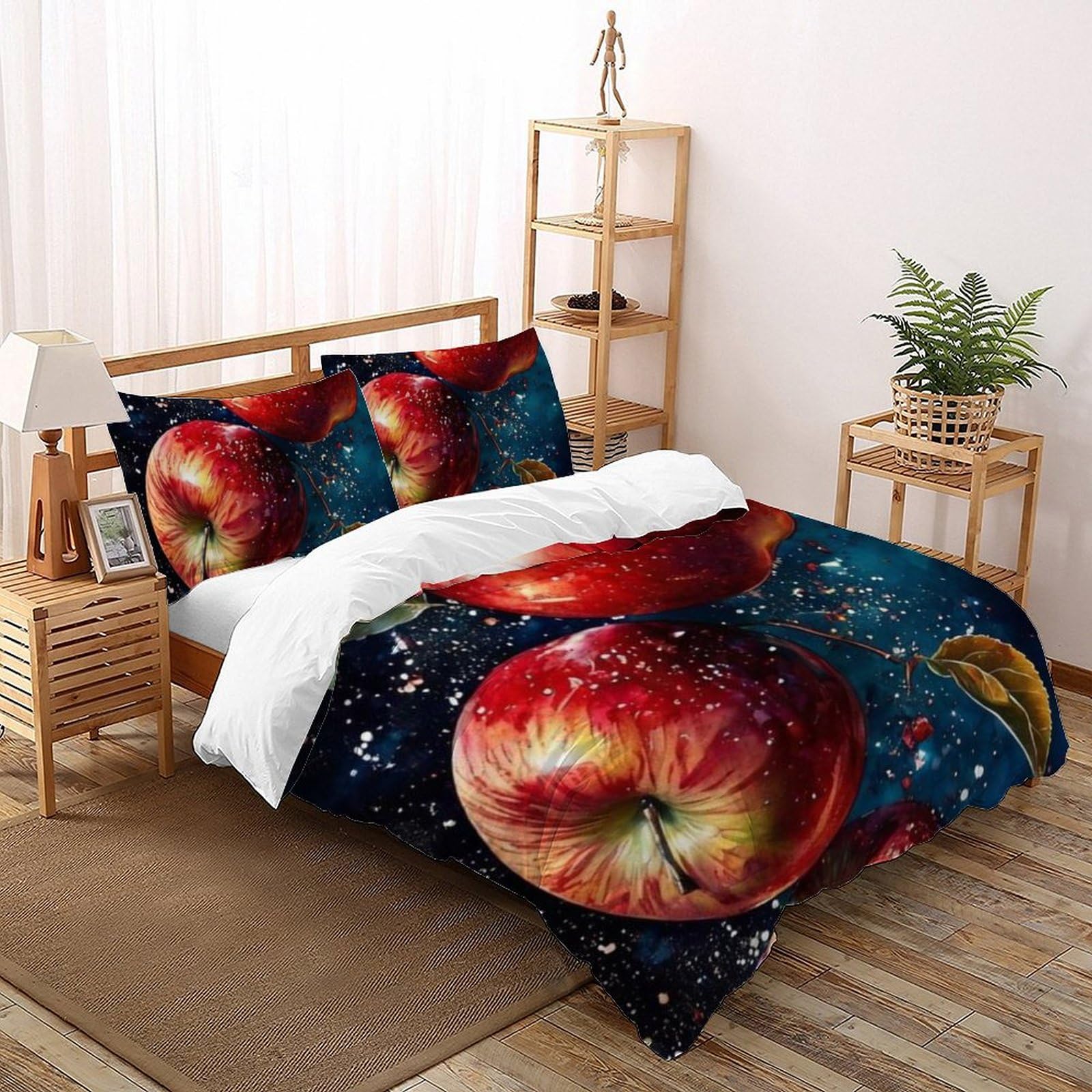 Housse de couette double facile à repasser lit microfibre taies d'oreiller imprimé 3D fruits
