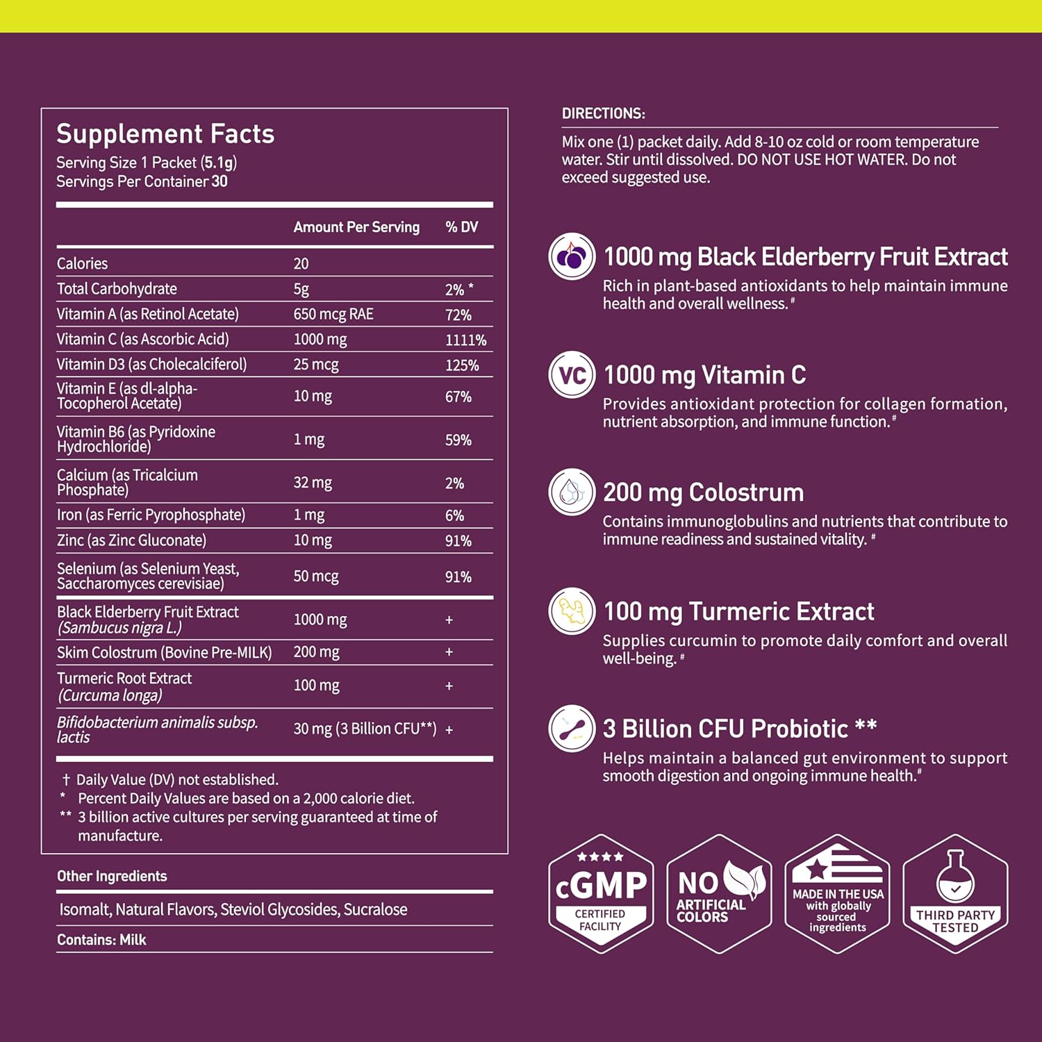 Secret Forest ImmuniGlow, 30 Packets – Vitamin C, Black Elderberry, Colostrum, Turmeric, Zinc & Probiotics – Antioxidant & Recovery Formula, Daily Immunity, Late-Night Wellness & Gut Support Drink Mix - Image 9
