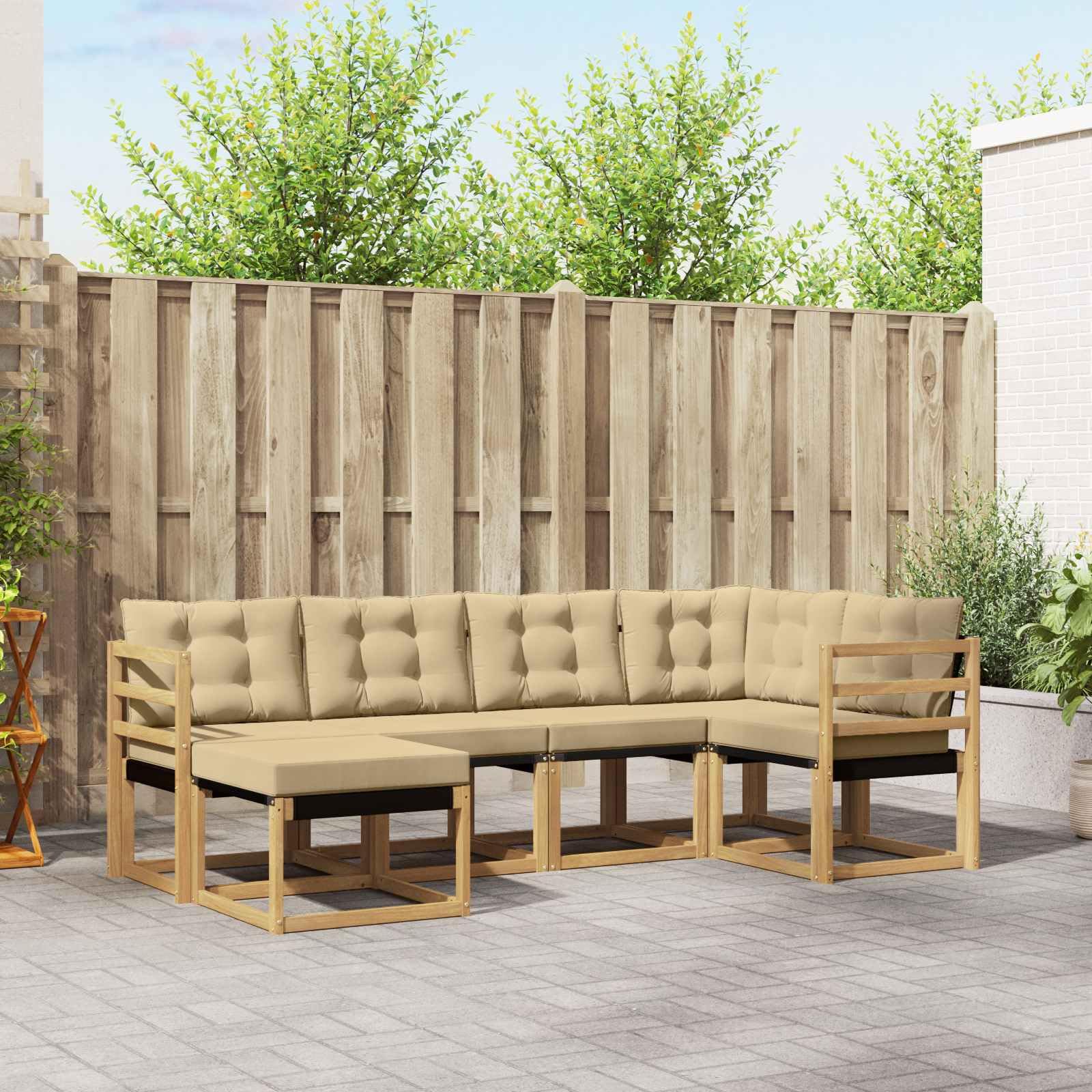 Canapé extérieur en bois d'acacia anti-humidité avec coussins beiges