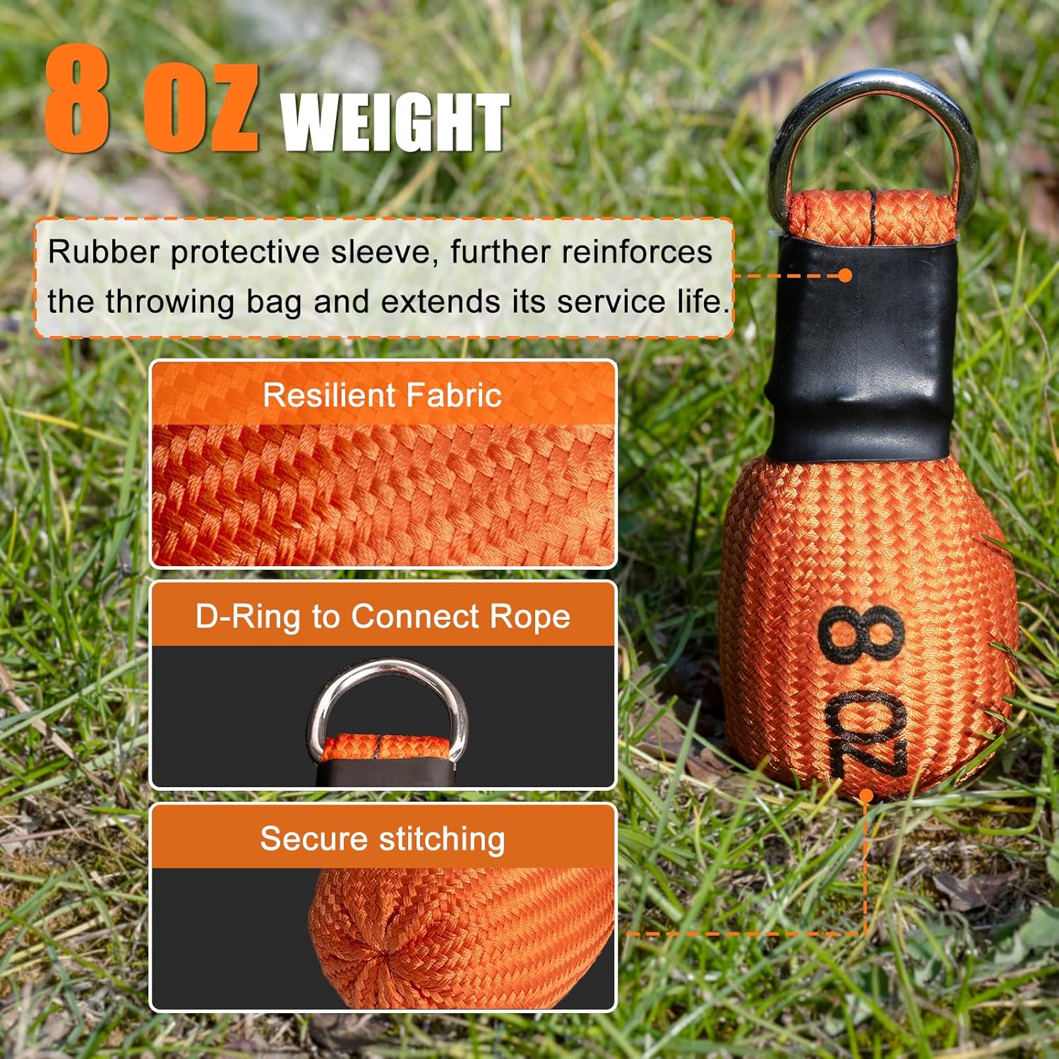 Complete Arborist Throw Line & Launcher Kit, 8oz Throw Weight & 196ft Paracord Rope & Arborist Slingshot with Ground Spike, Arborist Equipment for Tree Climbing & Outdoor Setups