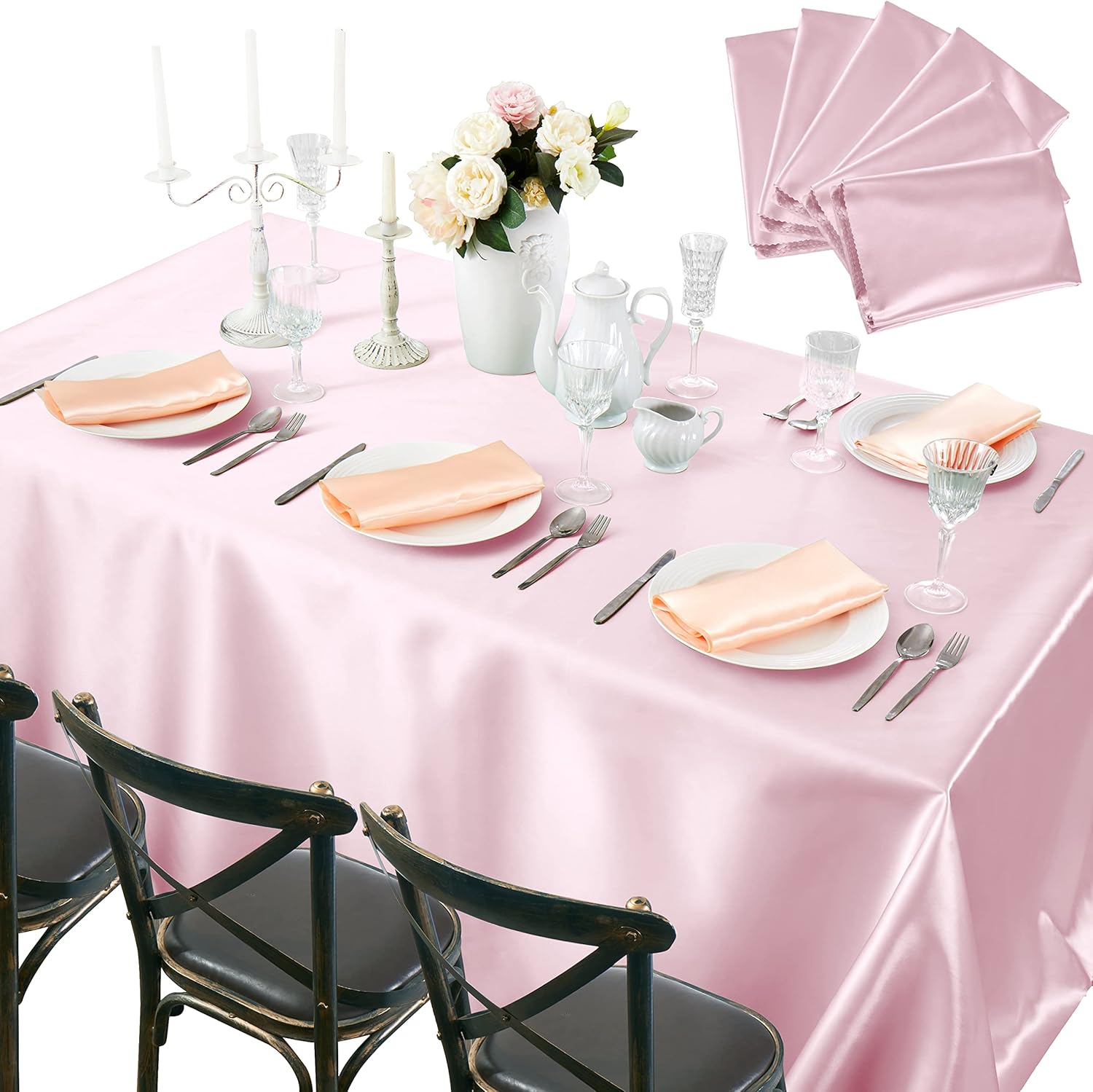 Manyshofu Satin Tablecloth 4Pcs Long Rectangle Tablecloth